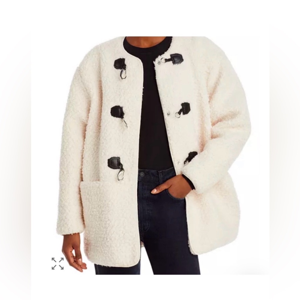 NWT Avec Les Filles Cream Teddy Jacket with Black Toggles